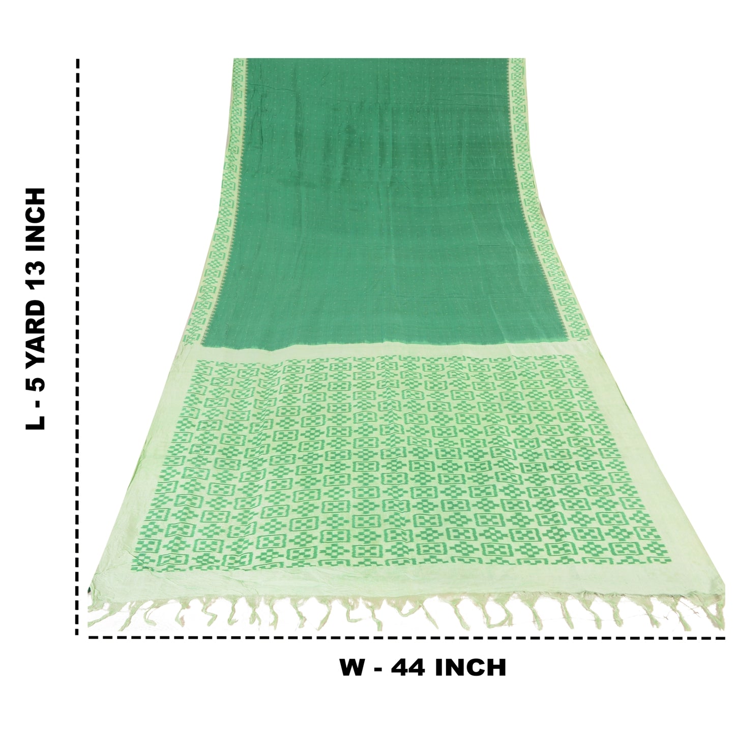 Sanskriti Vintage Saree Green Sambhalpuri Hand Woven Ikat Pure Silk Sari Fabric