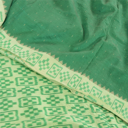 Sanskriti Vintage Saree Green Sambhalpuri Hand Woven Ikat Pure Silk Sari Fabric