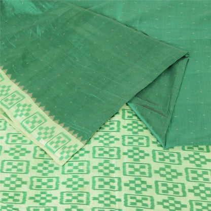 Sanskriti Vintage Saree Green Sambhalpuri Hand Woven Ikat Pure Silk Sari Fabric