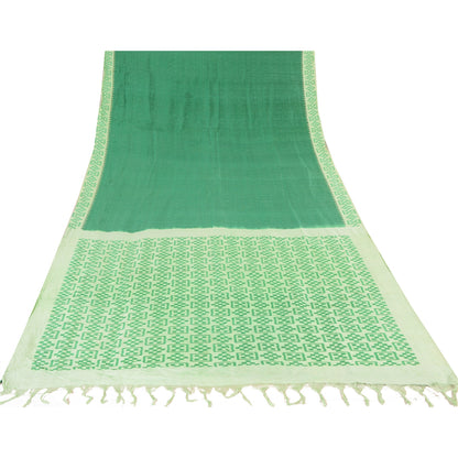 Sanskriti Vintage Saree Green Sambhalpuri Hand Woven Ikat Pure Silk Sari Fabric