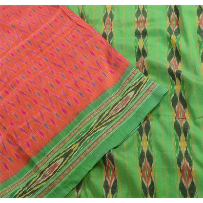 Sanskriti Vintage Saree Pochampally Hand Woven Ikat Pure Silk Sari 5yd Fabric