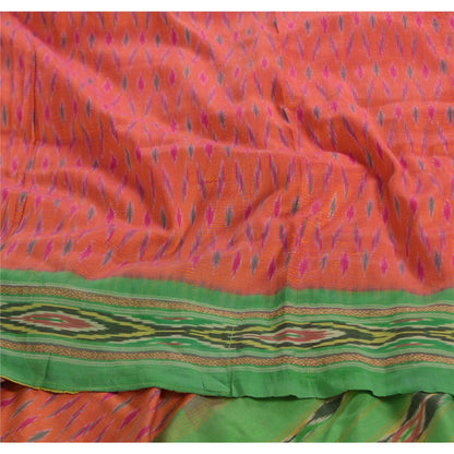 Sanskriti Vintage Saree Pochampally Hand Woven Ikat Pure Silk Sari 5yd Fabric