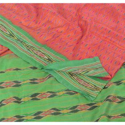 Sanskriti Vintage Saree Pochampally Hand Woven Ikat Pure Silk Sari 5yd Fabric