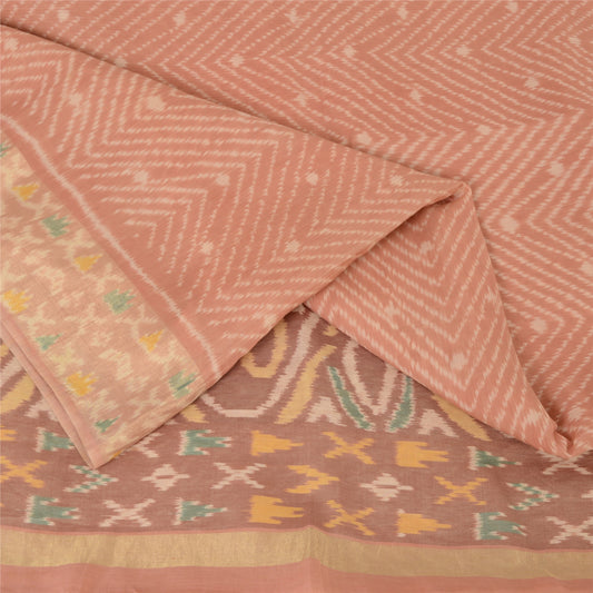 Sanskriti Vintage Saree Brown Sambhalpuri HandWoven Ikat Cotton Silk Sari Fabric