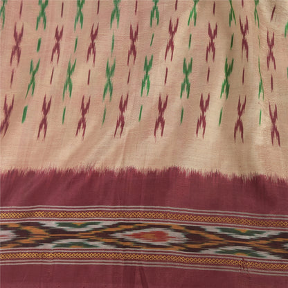 Sanskriti Vintage Sarees Pink Pochampally Hand Woven Ikat Pure Silk Sari Fabric