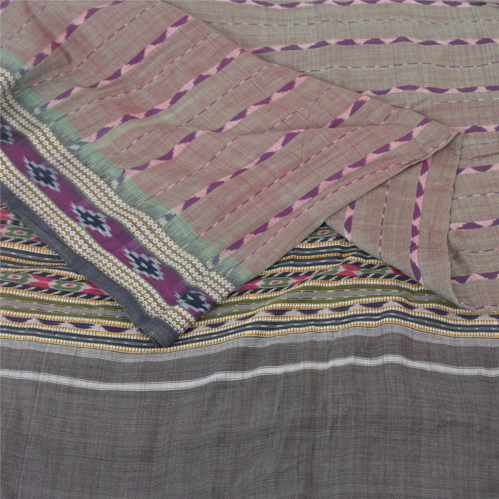 Sanskriti Vintage Saree Rare Odisha Hand Woven Ikat Pure Cotton Sari 5yd Fabric