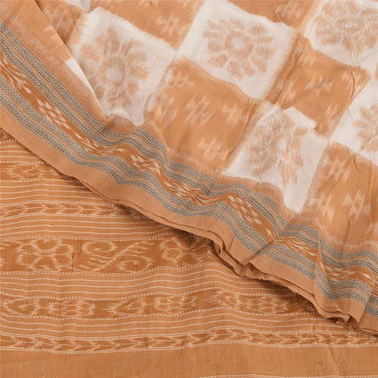 Sanskriti Vintage Saree Peach Odisha Hand Woven Ikat Pure Cotton Sari 5yd Fabric