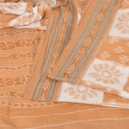 Sanskriti Vintage Saree Peach Odisha Hand Woven Ikat Pure Cotton Sari 5yd Fabric