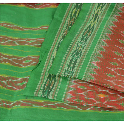 Sanskriti Vintage Saree Pochampally Red HandWoven Ikat Pure Silk Sari 5yd Fabric