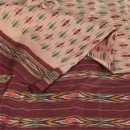 Sanskriti Vintage Sarees Ikat Handwoven Pochampally Pure Silk Sari 5+yd Fabric