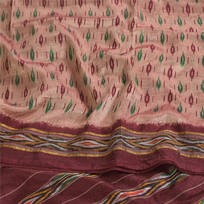 Sanskriti Vintage Sarees Ikat Handwoven Pochampally Pure Silk Sari 5+yd Fabric