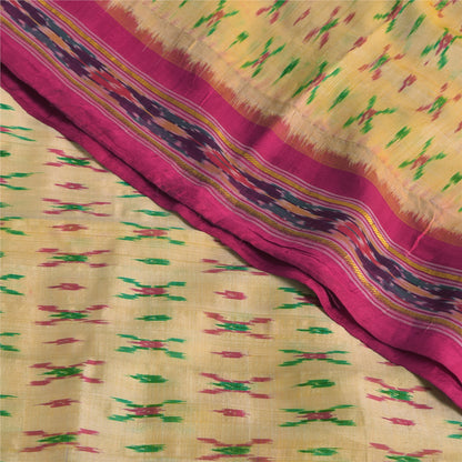 Sanskriti Vintage Sarees Pochampally Ikat Handwoven Pure Silk Sari 5+yd Fabric