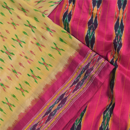 Sanskriti Vintage Sarees Pochampally Ikat Handwoven Pure Silk Sari 5+yd Fabric