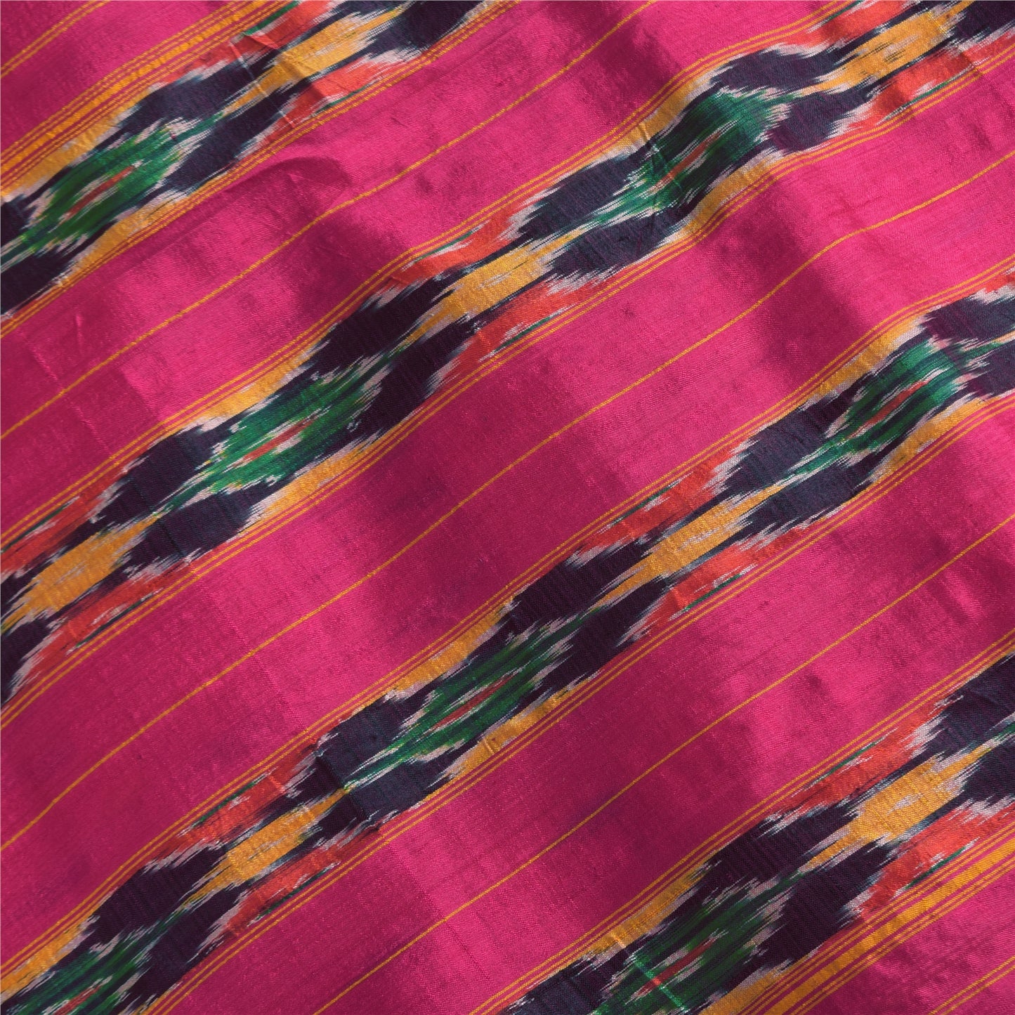 Sanskriti Vintage Sarees Pochampally Ikat Handwoven Pure Silk Sari 5+yd Fabric