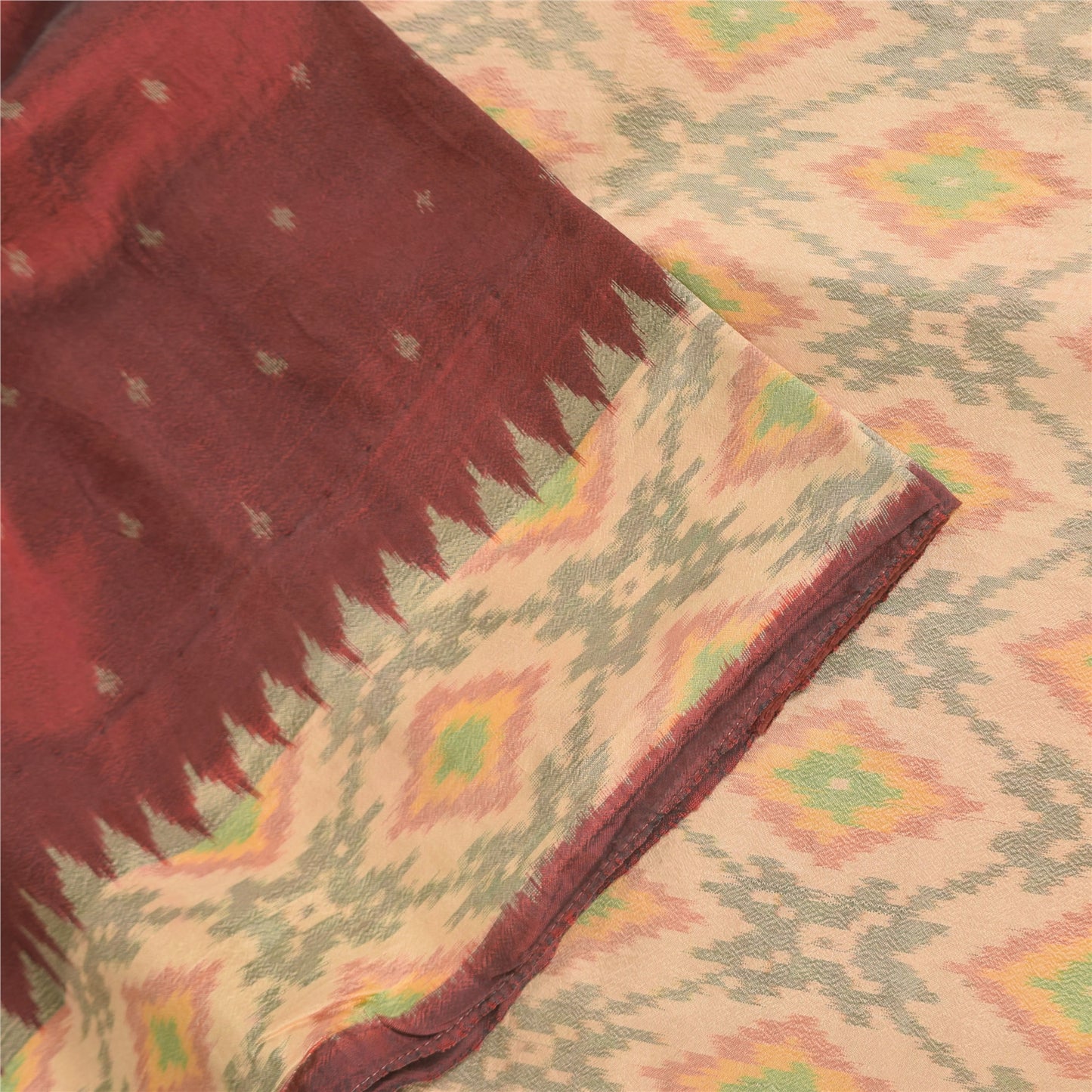 Sanskriti Vintage Sarees Ikat Handwoven Sambhalpuri Pure Silk Sari 5+yd Fabric