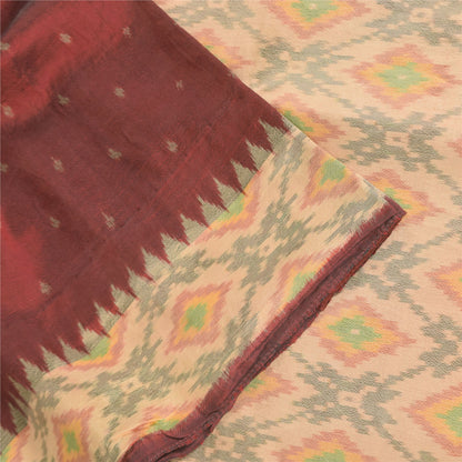 Sanskriti Vintage Sarees Ikat Handwoven Sambhalpuri Pure Silk Sari 5+yd Fabric