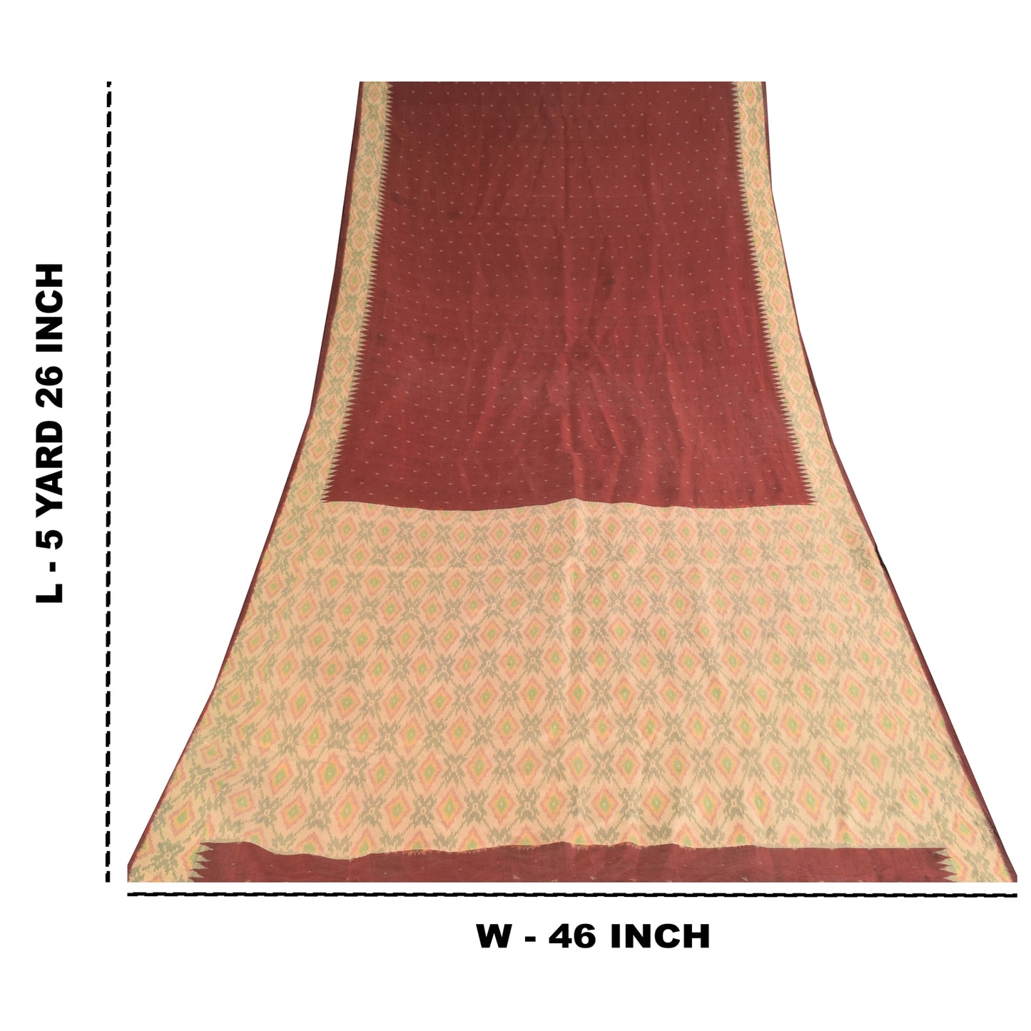 Sanskriti Vintage Sarees Ikat Handwoven Sambhalpuri Pure Silk Sari 5+yd Fabric