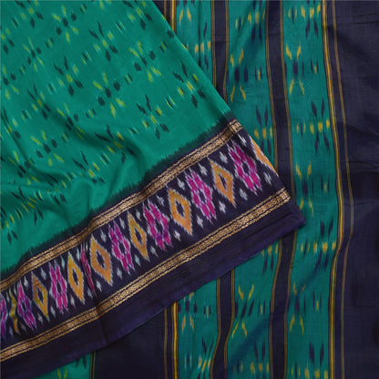 Sanskriti Vintage Sarees Ikat Handwoven Pochampally Pure Silk Sari 5+yd Fabric