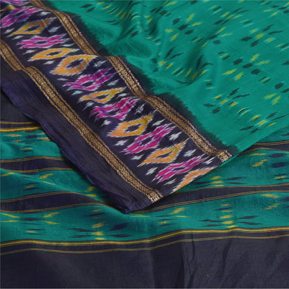 Sanskriti Vintage Sarees Ikat Handwoven Pochampally Pure Silk Sari 5+yd Fabric