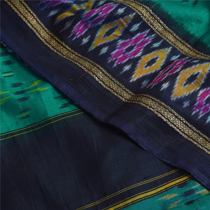 Sanskriti Vintage Sarees Ikat Handwoven Pochampally Pure Silk Sari 5+yd Fabric