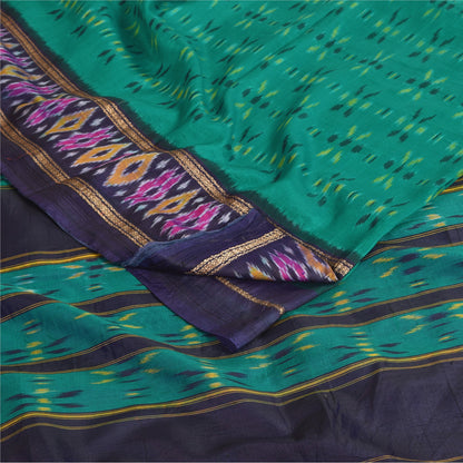 Sanskriti Vintage Sarees Ikat Handwoven Pochampally Pure Silk Sari 5+yd Fabric