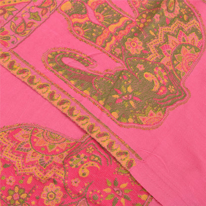 Sanskriti Vintage New Scarf Embroidered Pure Wool Indian Shawl Pink Woven Work Stole