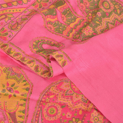 Sanskriti Vintage New Scarf Embroidered Pure Wool Indian Shawl Pink Woven Work Stole