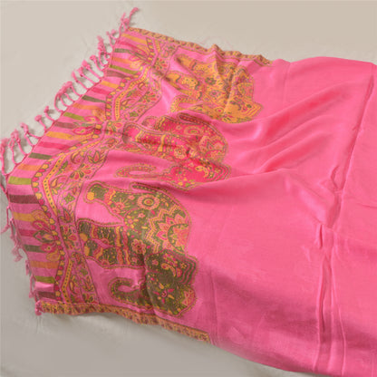 Sanskriti Vintage New Scarf Embroidered Pure Wool Indian Shawl Pink Woven Work Stole