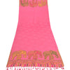 Sanskriti Vintage New Scarf Embroidered Pure Wool Indian Shawl Pink Woven Work Stole