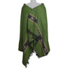 Sanskriti Vintage Long Shawl Green Woven Wool Throw Wrap Thread Work Soft Stole