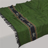 Sanskriti Vintage Long Shawl Green Woven Wool Throw Wrap Thread Work Soft Stole