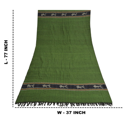 Sanskriti Vintage Long Shawl Green Woven Wool Throw Wrap Thread Work Soft Stole