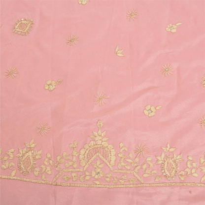 Sanskriti Vintage Long Skirt 100% Pure Silk Pink Hand Beaded Unstitched Lehenga