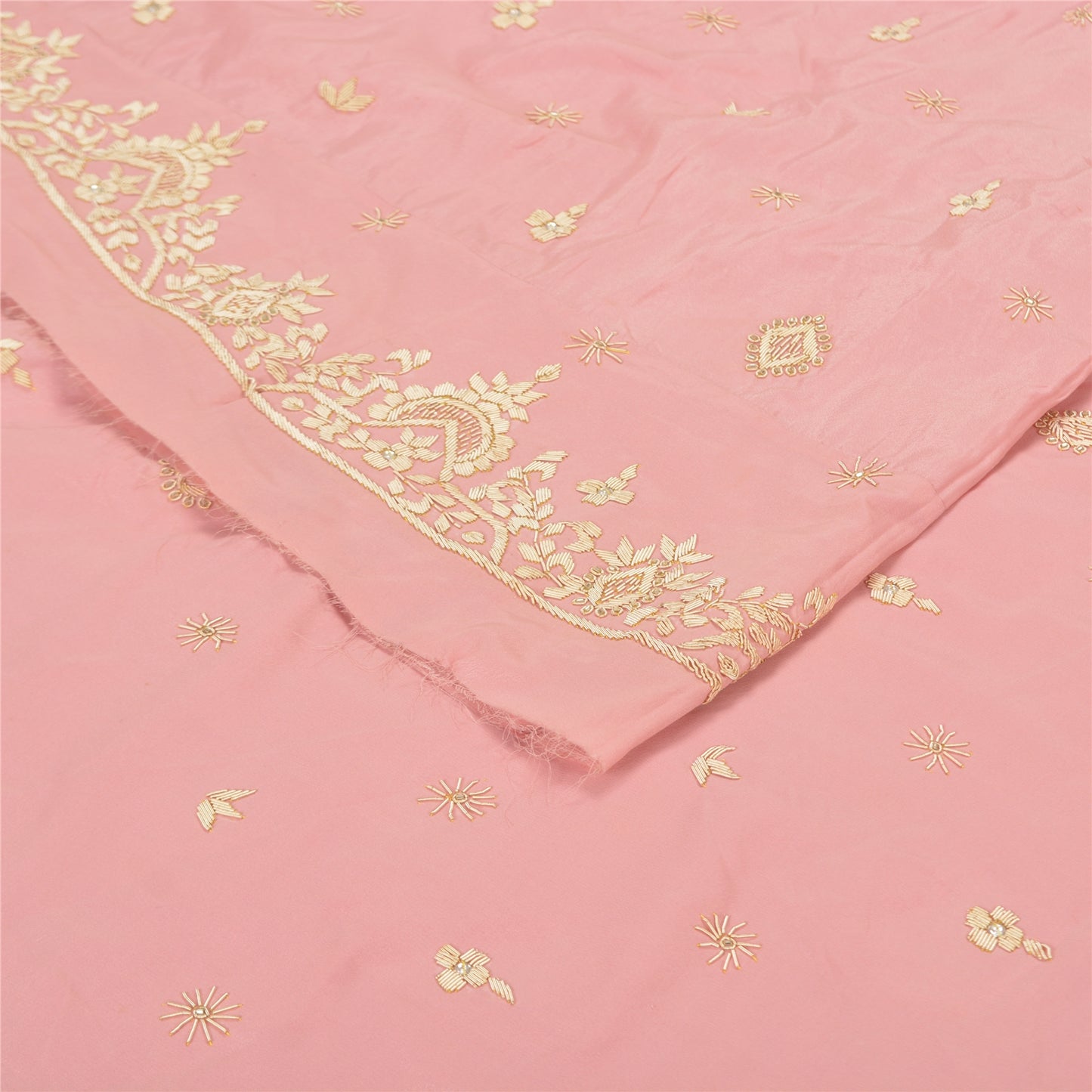 Sanskriti Vintage Long Skirt 100% Pure Silk Pink Hand Beaded Unstitched Lehenga