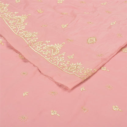 Sanskriti Vintage Long Skirt 100% Pure Silk Pink Hand Beaded Unstitched Lehenga