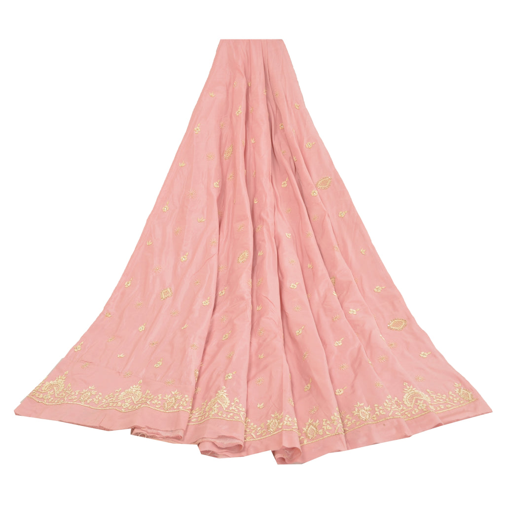 Sanskriti Vintage Long Skirt 100% Pure Silk Pink Hand Beaded Unstitched Lehenga