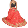 Sanskriti Vintage Long Skirt 100% Pure Silk Red Hand Beaded Unstitched Lehenga