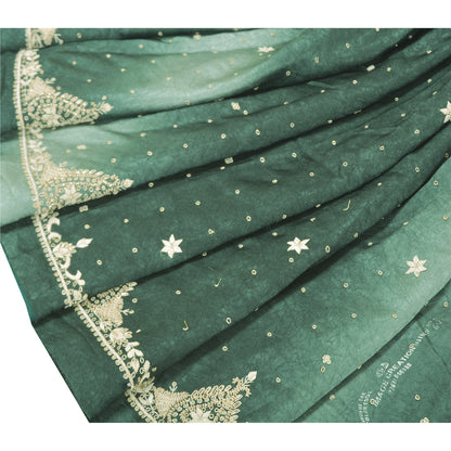 Sanskriti Vintage Long Skirt Pure Satin Silk Green Handmade Unstitched Lehenga