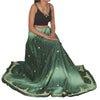 Sanskriti Vintage Long Skirt Pure Satin Silk Green Handmade Unstitched Lehenga