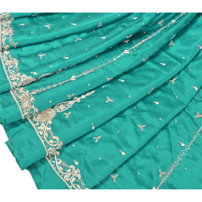 Sanskriti Vintage Long Skirt Pure Satin Silk Green Handmade Unstitched Lehenga