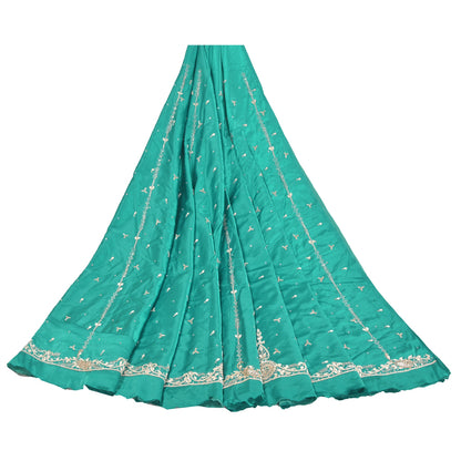 Sanskriti Vintage Long Skirt Pure Satin Silk Green Handmade Unstitched Lehenga