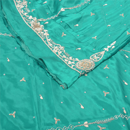 Sanskriti Vintage Long Skirt Pure Satin Silk Green Handmade Unstitched Lehenga