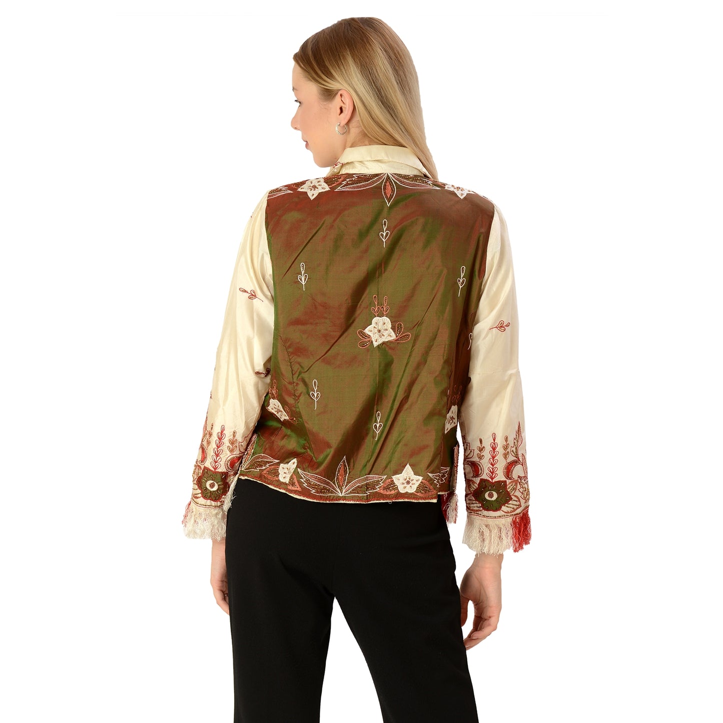 Sanskriti Vintage Edition Sanskriti India Short Blazer Pure Silk Upcycled Jacket Free Size