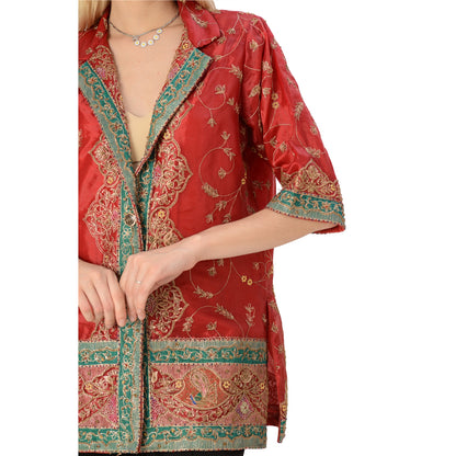 Sanskriti Vintage Limited Edition Red Green Upcycled Blazer