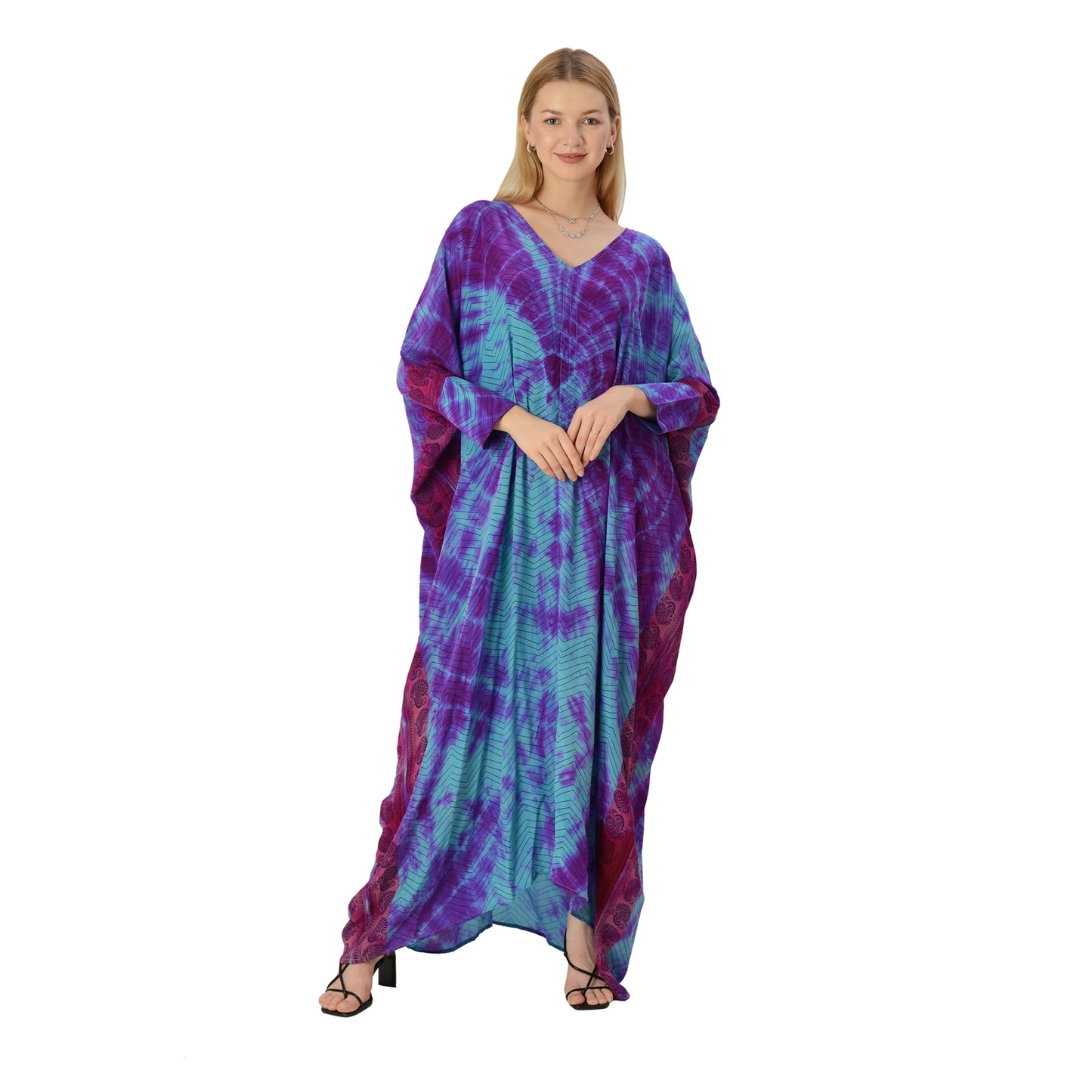 Sanskriti Vintage Limited Edition Hi Low Kaftan Upcycled Pure Crepe Silk Free Size