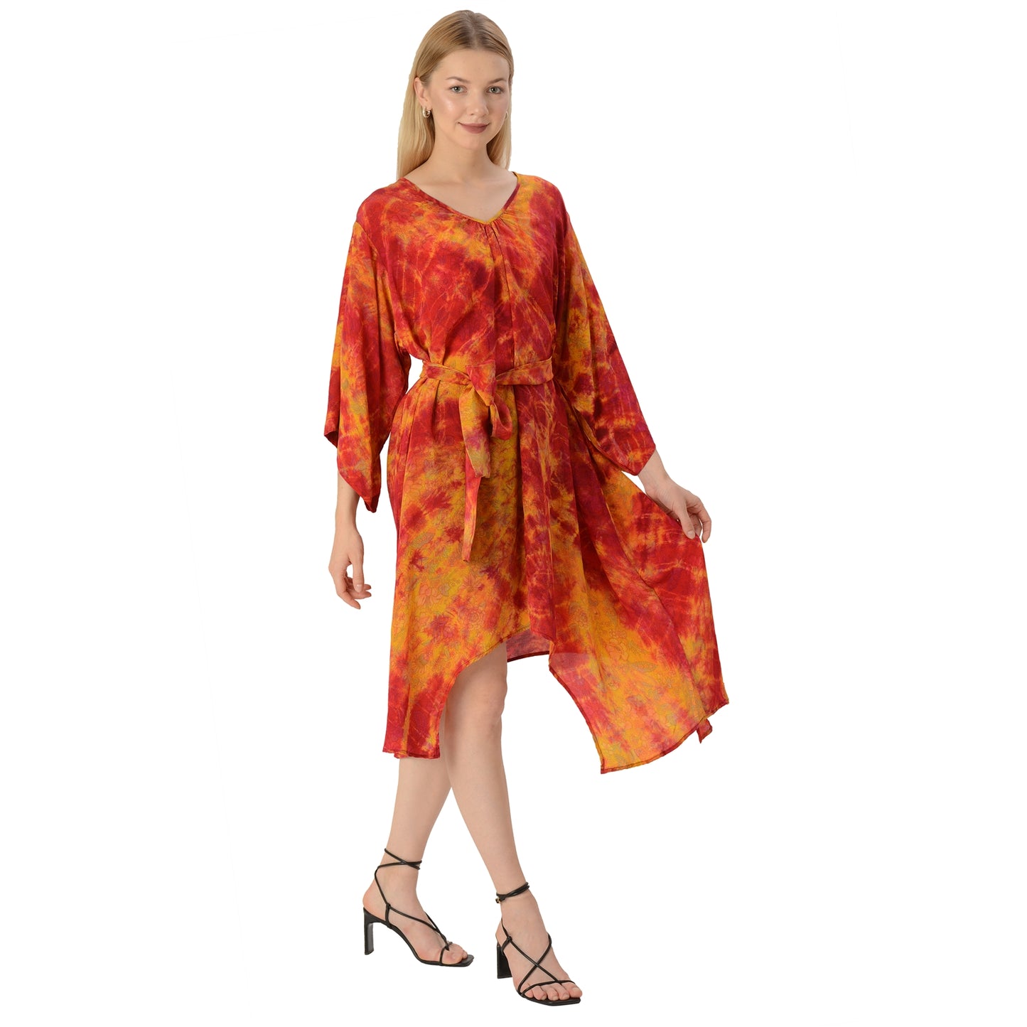 Sanskriti Vintage Limited Edition Handkerchief Kaftan Upcycled Pure Crepe Silk