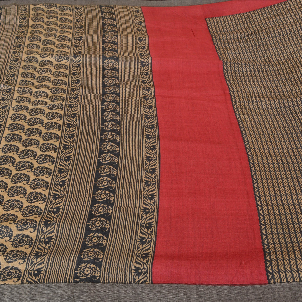 Sanskriti Vintage Brown Heavy Sarees 100% Pure Woolen Fabric Printed Warm Sari