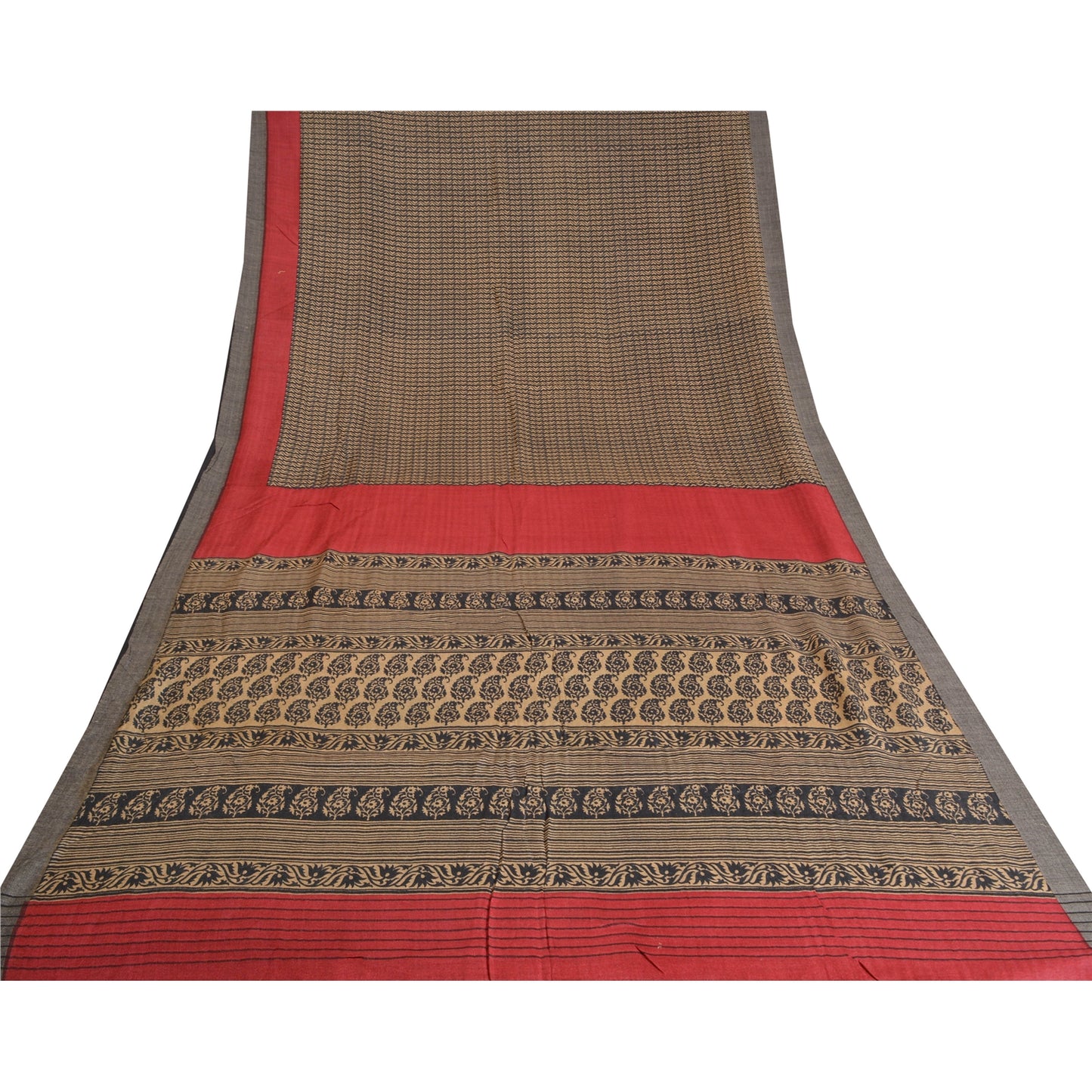 Sanskriti Vintage Brown Heavy Sarees 100% Pure Woolen Fabric Printed Warm Sari