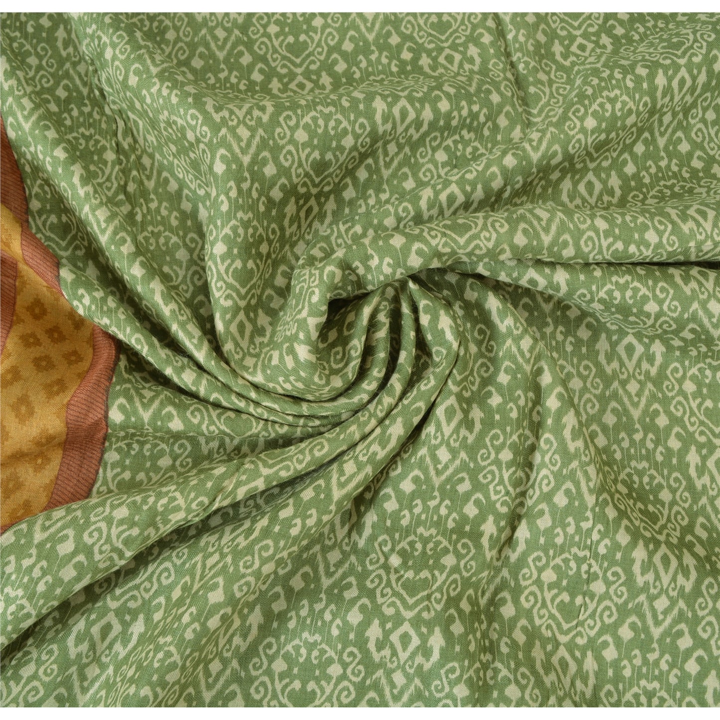 Sanskriti Vintage Sarees Indian Green Pure Woolen Printed Sari 5yd Craft Fabric