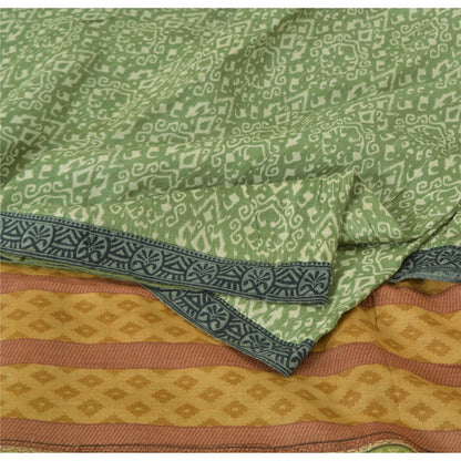 Sanskriti Vintage Sarees Indian Green Pure Woolen Printed Sari 5yd Craft Fabric